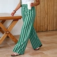 thumbnail image 7 of Oiangi Wide Leg Pants for Women Striped Elastic Waist Palazzo Pant Casual Drawstring Pockets Trousers for Fall Vacation Green M, 7 of 7