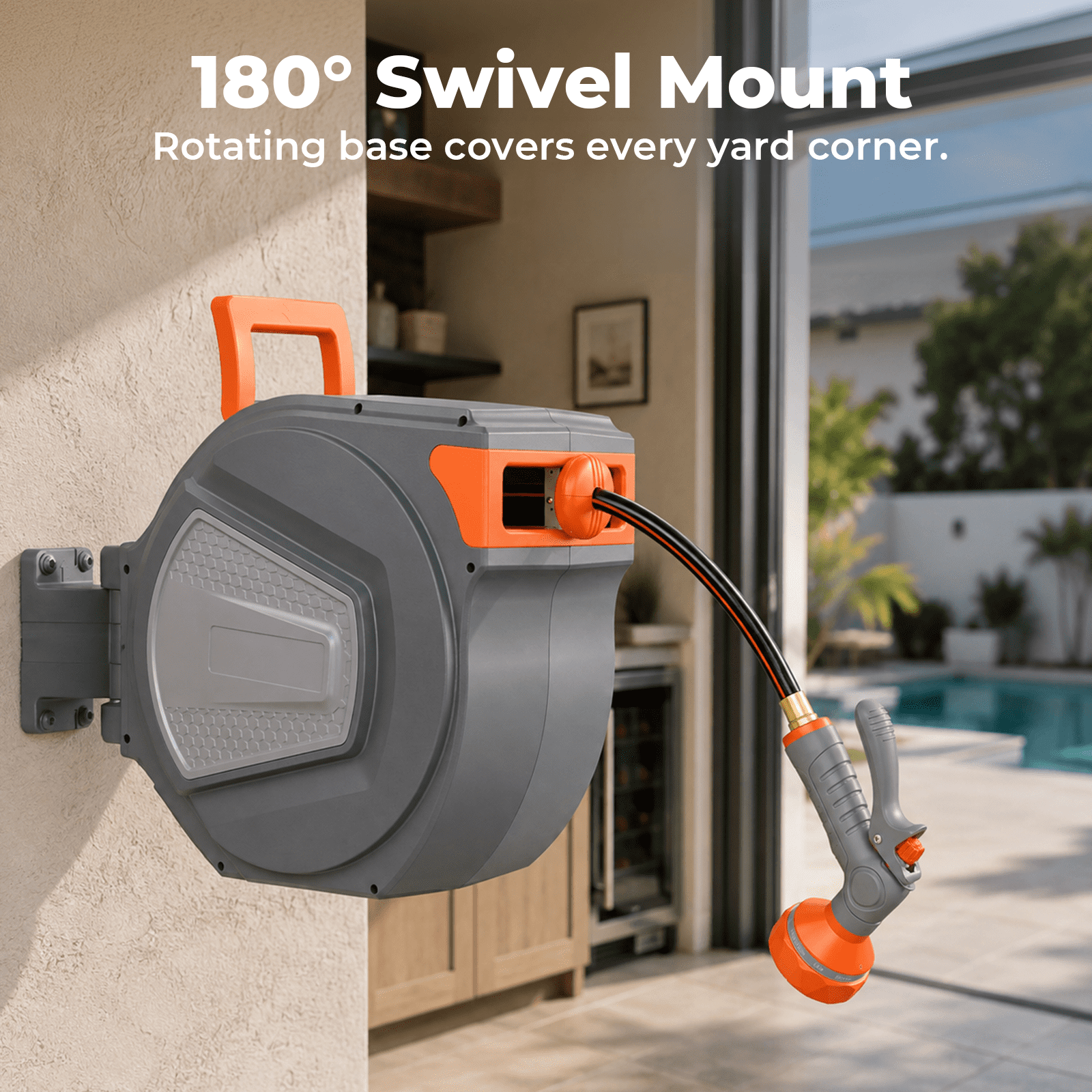 Alvantor Retractable Garden Hose Reel, 1/2" 65-130FT Wall Mount Light Grey, Ceiling/Wall Mount, 180° Swivel Mount