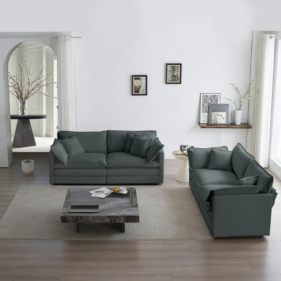 2-Piece Modular Chenille Sofa Set with Sturdy Wood Frame for Flexible Living Room & Home Office Layouts, Gray Upholstered Loveseat and Couch