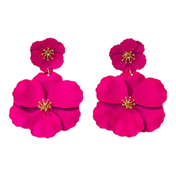 Pendientes colgantes de flores, pendientes de botón para compromiso, día de San Valentín, mujeres Rosa roja