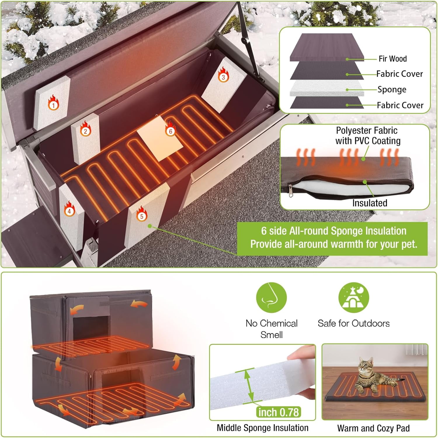Aivituvin Heated Cat House for Outdoor Cats 2-Stroy Insulated Kitty Shelter with Heater for Winter,Waterproof Great for Indoor & Outdoor Use