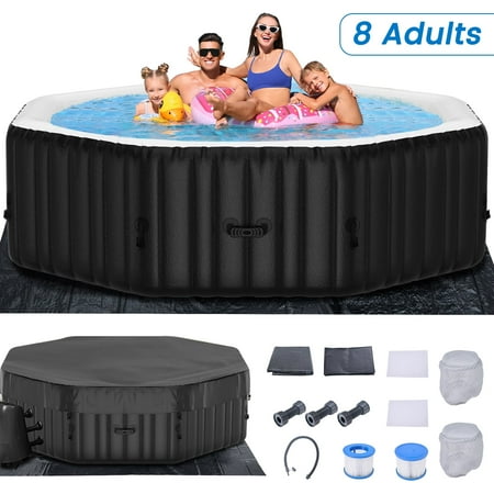 Slsy Hot Tub - 75"L X 75"W X 25"H Inflatable Hot Tub, 4-6 Person Portable Blow Up Hot Tub Square Portable Outdoor Spa with 130 Bubble Jets, Built in Heater Pump, 2 Filter