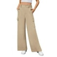 thumbnail image 3 of Uvplove Womens High Waisted Wide Leg Cargo Pants Baggy Casual Work Trousers with 4 Pockets,Light Apricot,M, 3 of 9