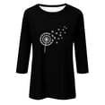 thumbnail image 3 of EHTMSAK 3/4 Sleeve Shirts for Women Cotton Elbow Length Solid Color Dandelion Printed Crewneck Tee Tops Fashion 2024 Trendy Blouses Summer Casual Plus Size Shirts Black L, 3 of 4