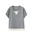 thumbnail image 1 of Timegard Hauts d'Été pour Femmes Col Rond Manches Courtes T-Shirts Décontractés Top Confortable à Blocs de Couleur, 1 of 3