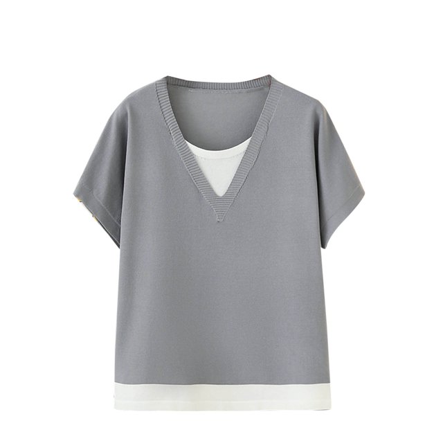 Timegard Hauts d'Été pour Femmes Col Rond Manches Courtes T-Shirts Décontractés Top Confortable à Blocs de Couleur