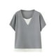 thumbnail image 2 of Fiudx Ofertas Flash Artículos En Oferta Blusas de Verano para Mujer, Talla Grande, Color Sólido, Sueltas, En Contraste, Manga Corta, Cuello Redondo, 2 of 3