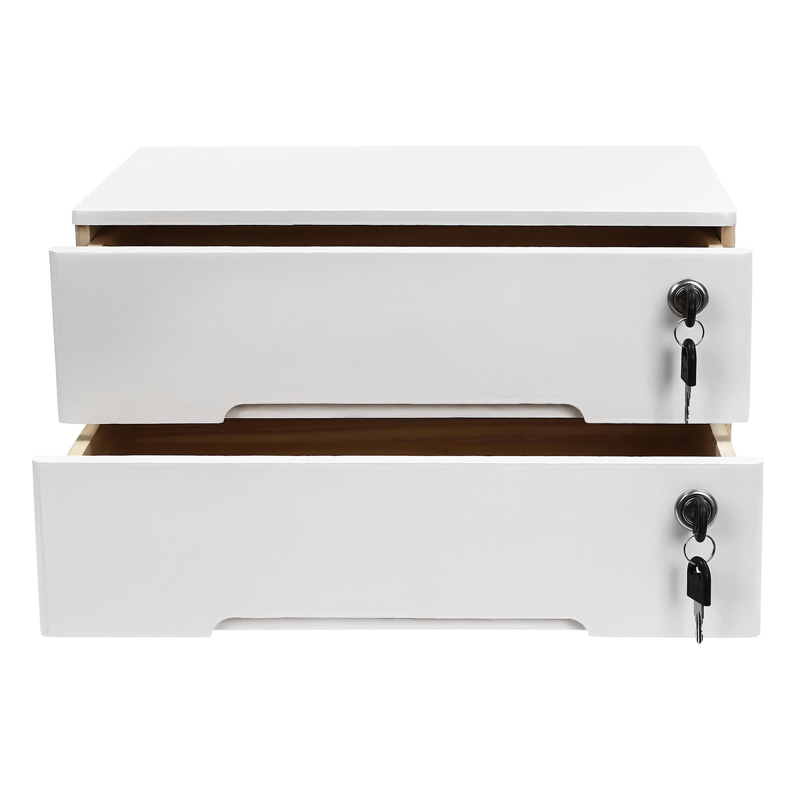 White Wooden Desktop Storage Box with Lockable Drawers, Office Supplies File Organizer, Flat File Cabinet