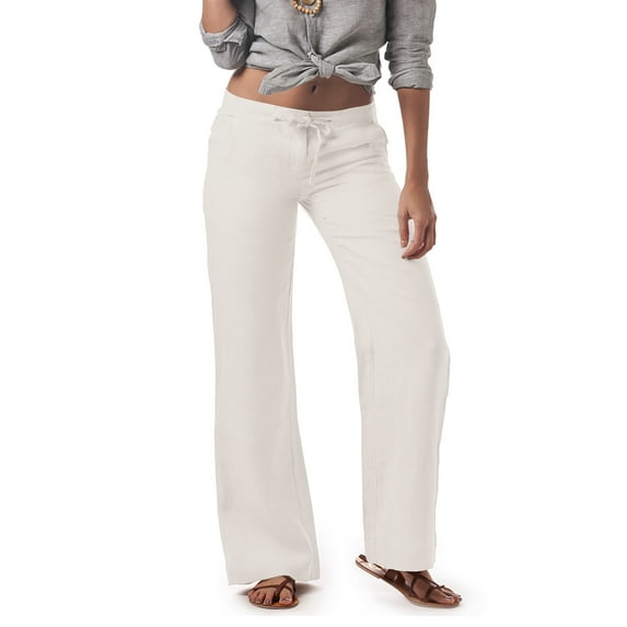 Hat and Beyond Women's Casual Palazzo Linen Pants Trousers with Lantern Drawstring