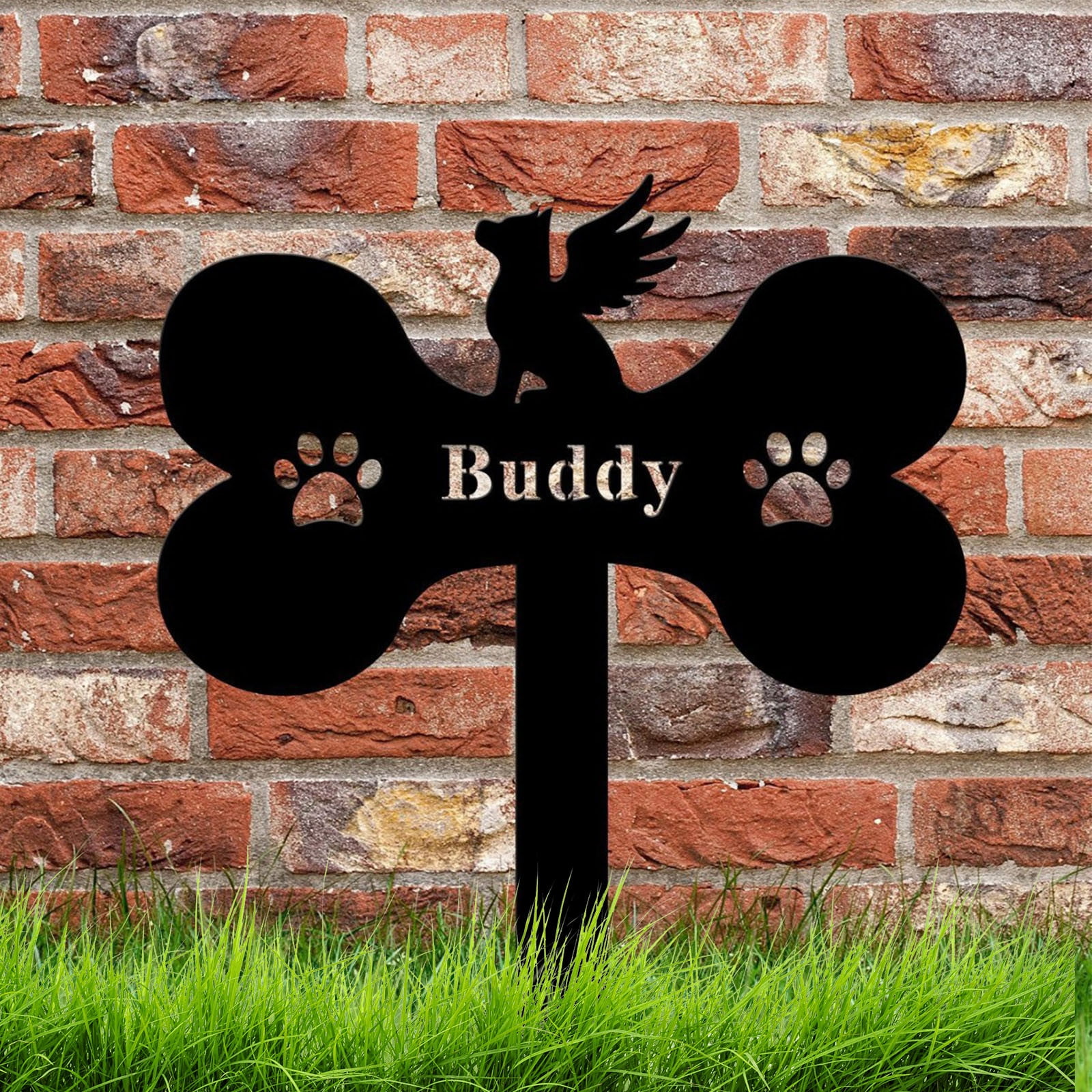 UNLLLL Personalized Metal Pet Dog Grave Markers, Dog Tombstone Garden Memorial Stake, Pet Loss Stake Memorial Plaques, for Garden Yard, to Commemorate Pet Dog (Black)