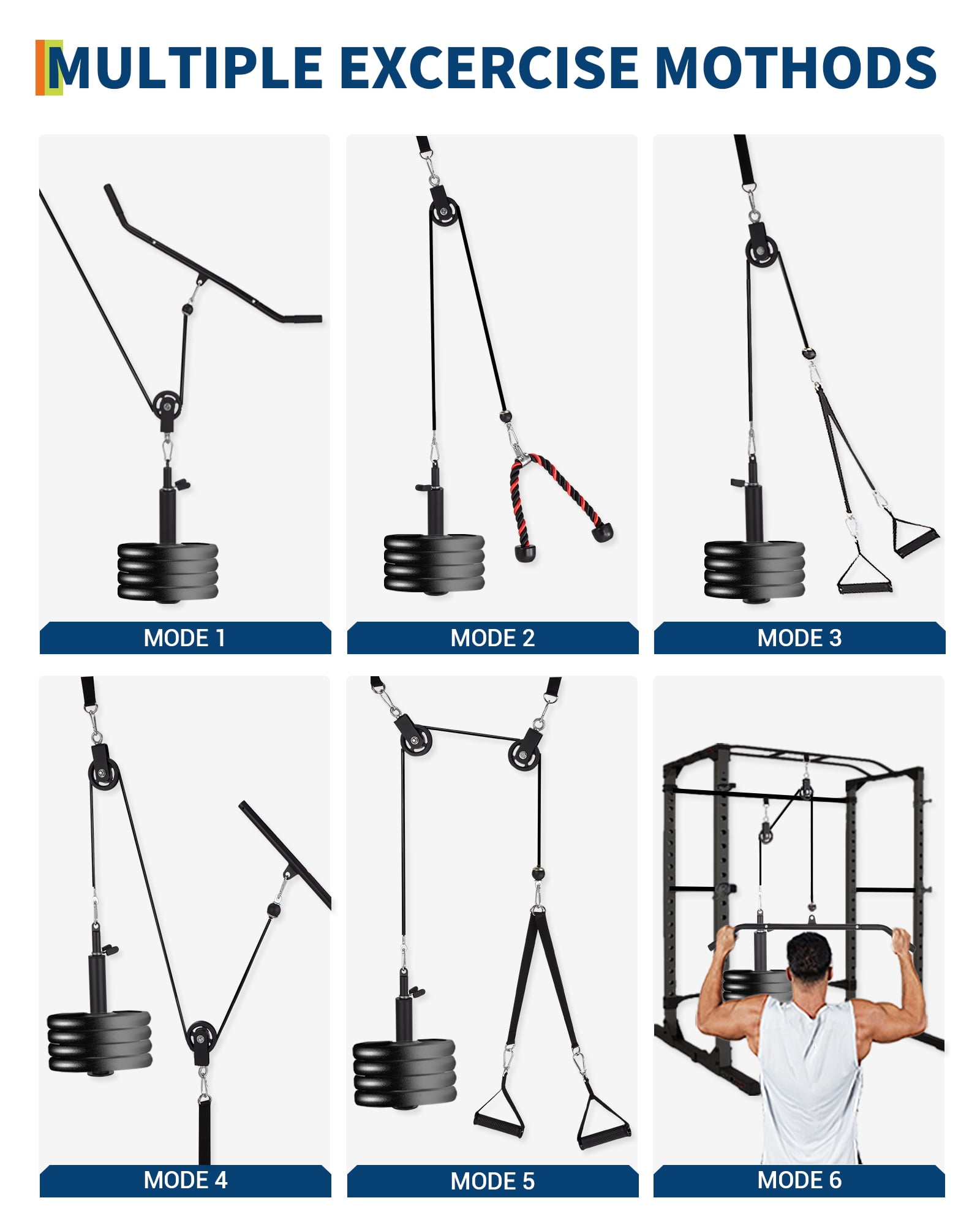 JoanKaren LAT and Lift Pulley System Gym,Upgraded DIY Fitness Weight Cable Pulley Machine Attachments Set with 2 in 1 LAT Pulldown Bar, Tricep Rope, Biceps Curl, Chest Fly Handles