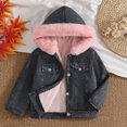 thumbnail image 5 of Mnyotv Girls Hooded Fleece-Lined Denim Jackets Outwear Long Sleeve Plush Coats Fall Winter Clothes for Little Girl Size 12-18 Months, 5 of 7