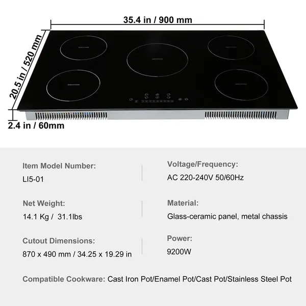 Unbranded 1 Inch Induction Cooktops with 5 Burners