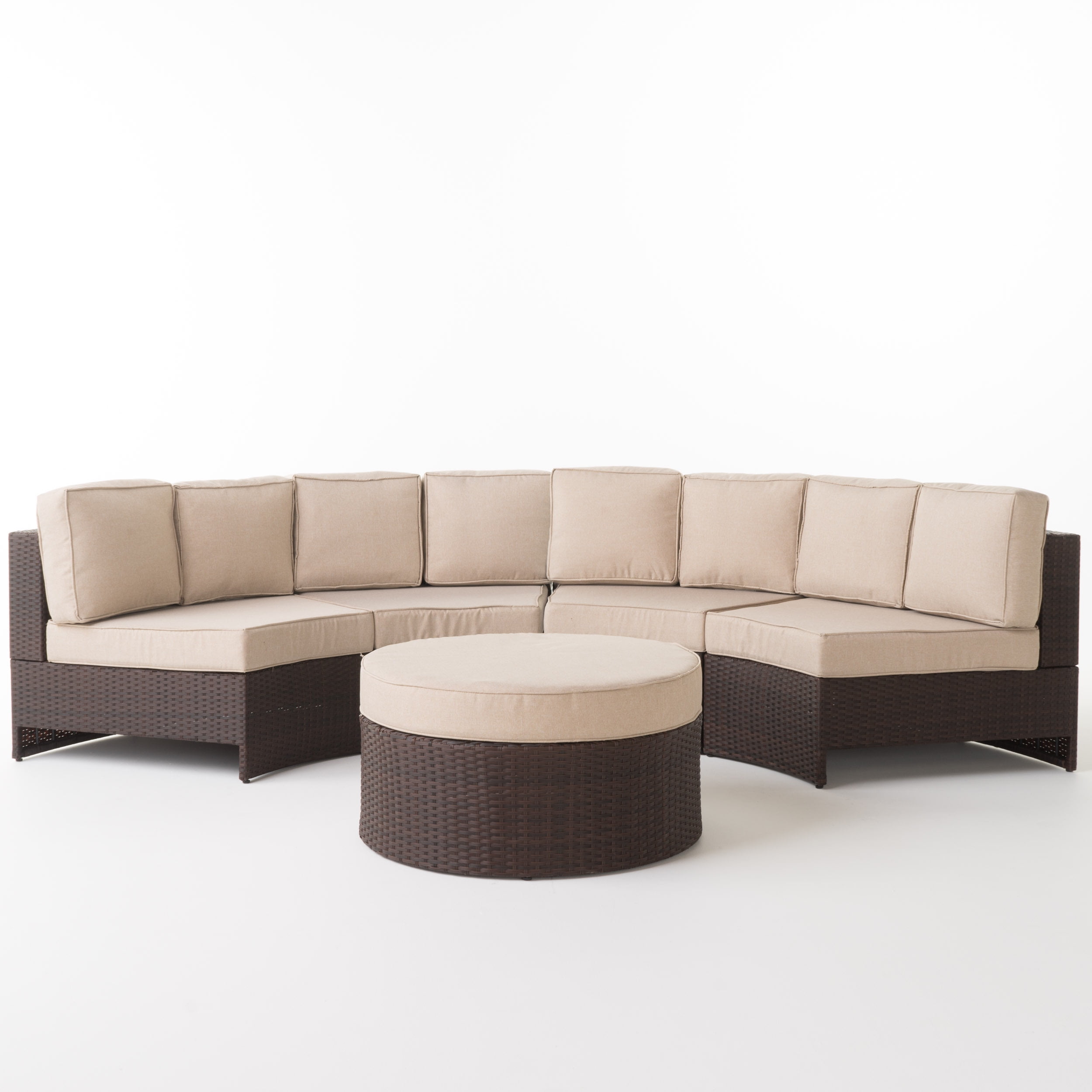 Alicante Outdoor Wicker 5 Piece Semi Circle Seating Set With Ottoman Beige Walmart Com Walmart Com