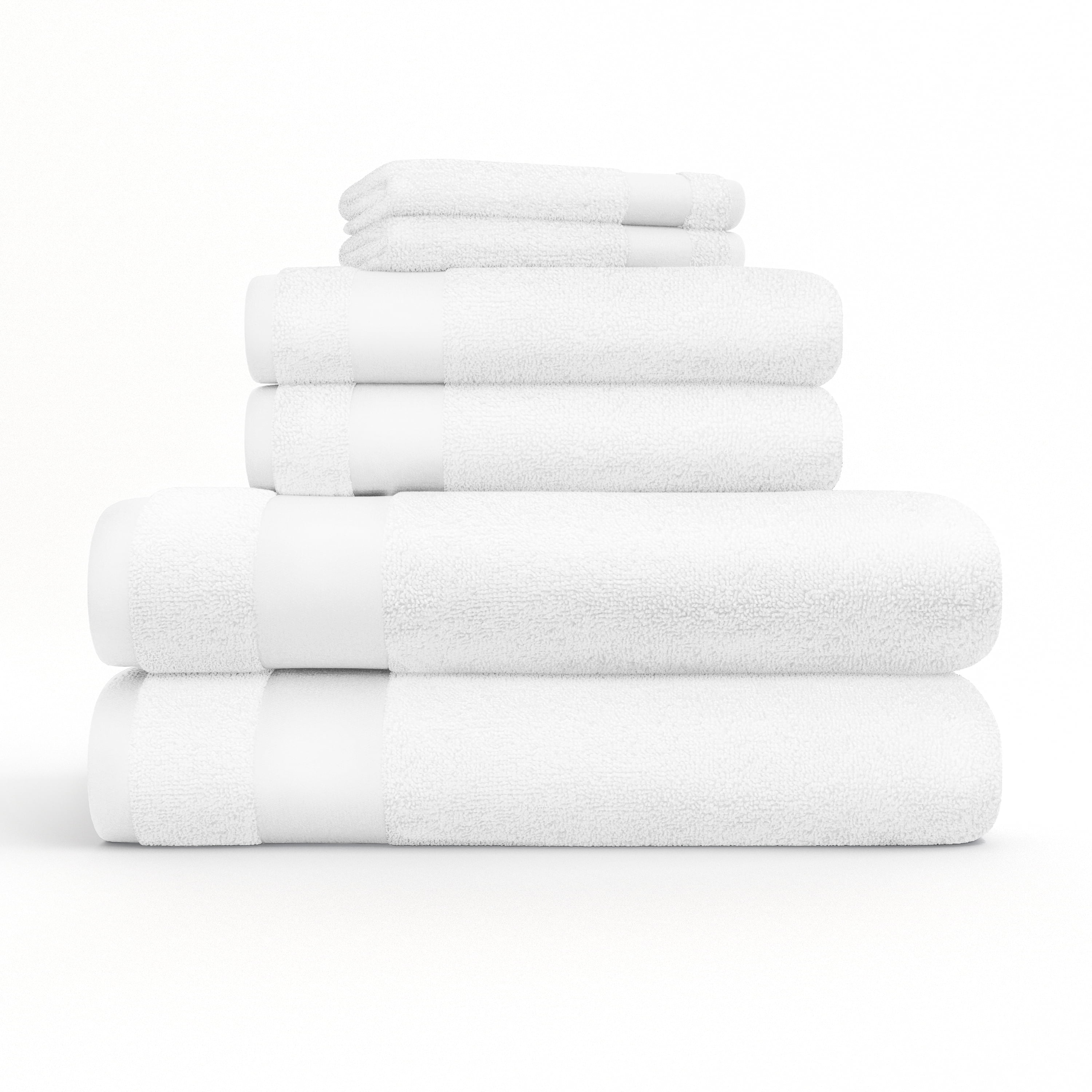 Noble Linens 6 Piece Farmhouse Cotton Bath Towel Set, White