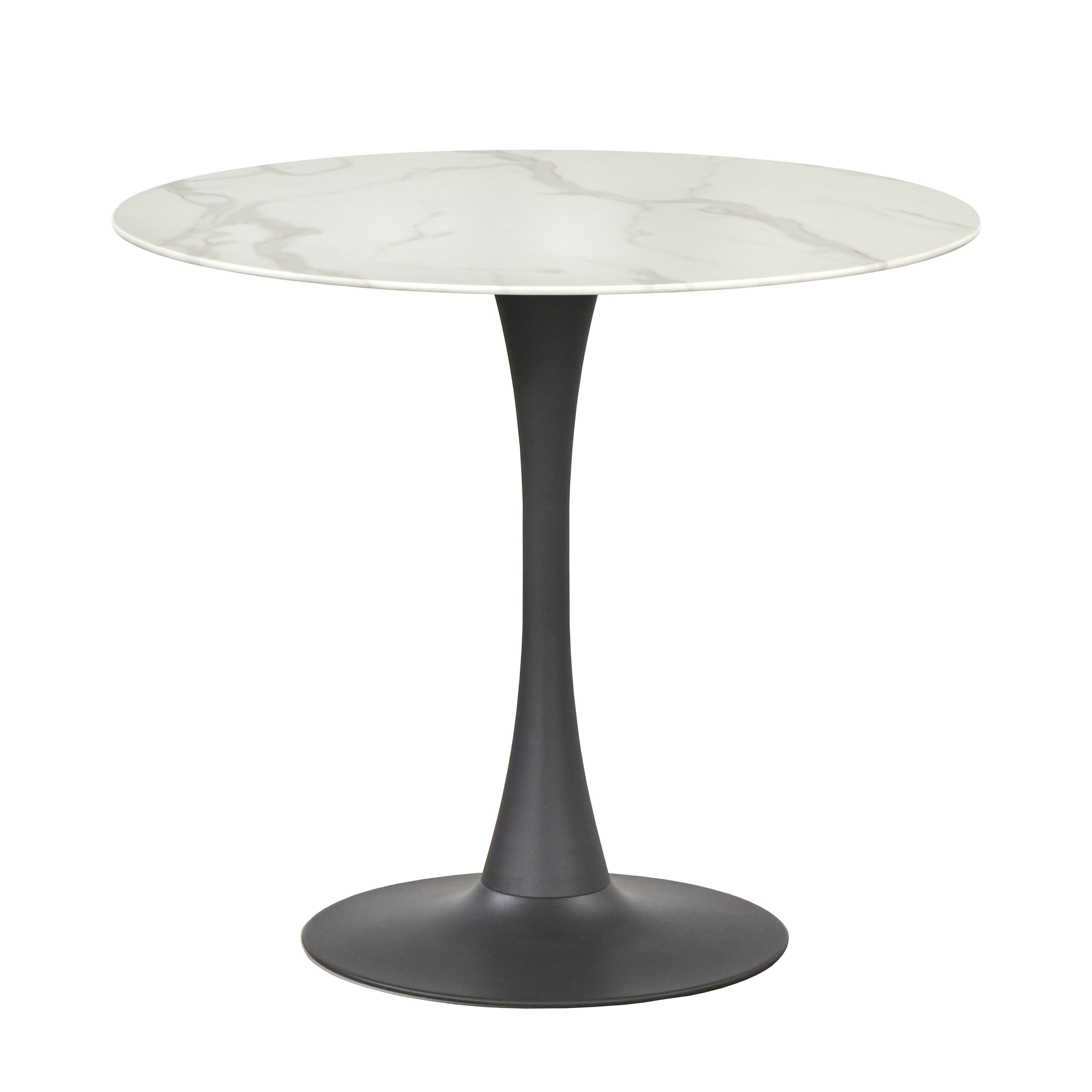 TMS Rho 35.5" Round Indoor Pedestal Dining Table, Black/White Faux Marble