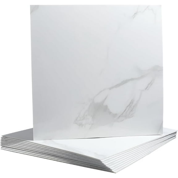 10Pcs White Marble Peel and Stick Tile Backsplash Waterproof PVC Self Adhesive Wall Panels Square 11.8"x11.8" Washroom Shower Tiles DIY