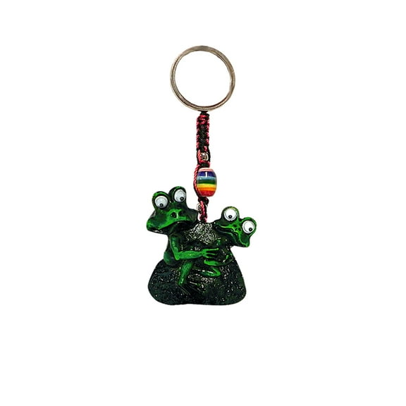 Horny Frog Couple Comedy Animal 3D Figurine Keychain Multicolored Macramé Metal Ring - Handmade Gifts Boho Car Keys Bag Accessories