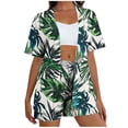 thumbnail image 2 of YueHuiYing Women's Two-Piece Shirt Sets Short Sleeve Summer Casual Linen Shirt Elastic Waist Short Sets Outfits, 2 of 5