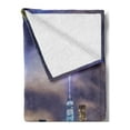 thumbnail image 2 of Landscape Soft Flannel Fleece Blanket, Manhattan Skyline with Brooklyn Bridge and Towers in NYC United States America, Cozy Plush for Indoor and Outdoor Use, 70" x 90", Purple Green, by Ambesonne, 2 of 5