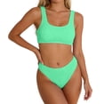 thumbnail image 1 of Rugged Ribbed Two Piece Bikini Set Featuring Wide Strap Top and Mid Waist Swimwear For All Seasons Beachwear, 1 of 5