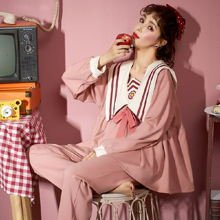 

DanceeMangoo Fashion Autumn Winter Princess Retro Style Pajamas Sets for Women Cotton Green Soft Sleepwear Suit Home Wear Loose Nightwear Set
