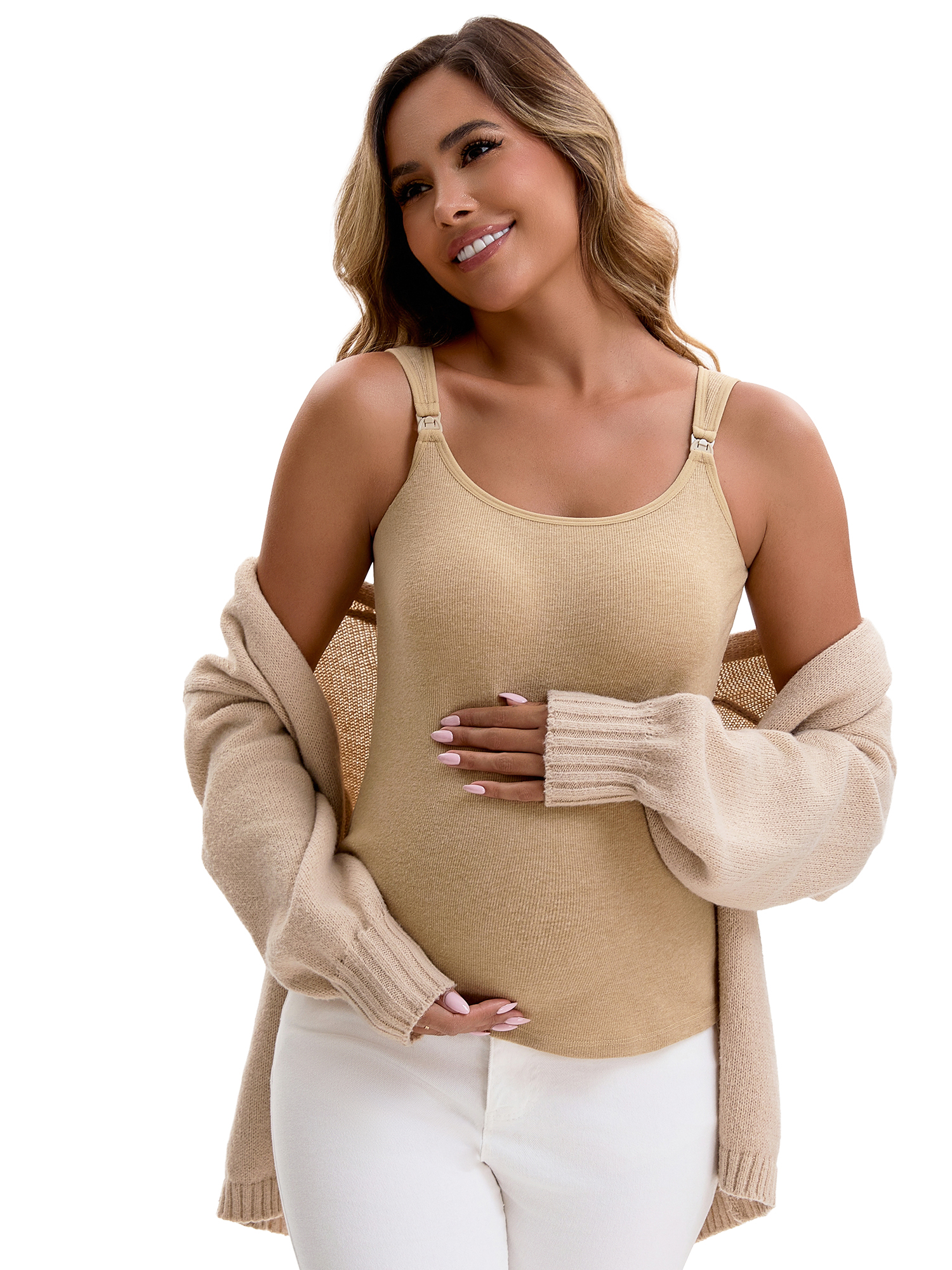 Unique Bargains Women's Maternity Thermal Camisoles with Built-In Bra XL Yellow