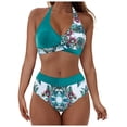 thumbnail image 2 of Trajes de baño para mujer trajes de baño de bikini para mujer trajes de baño de 2 piezas con estampado tropical hawaiano camisola con sujetador y volantes conjuntos de baño ropa de playa verde XL, 2 of 9