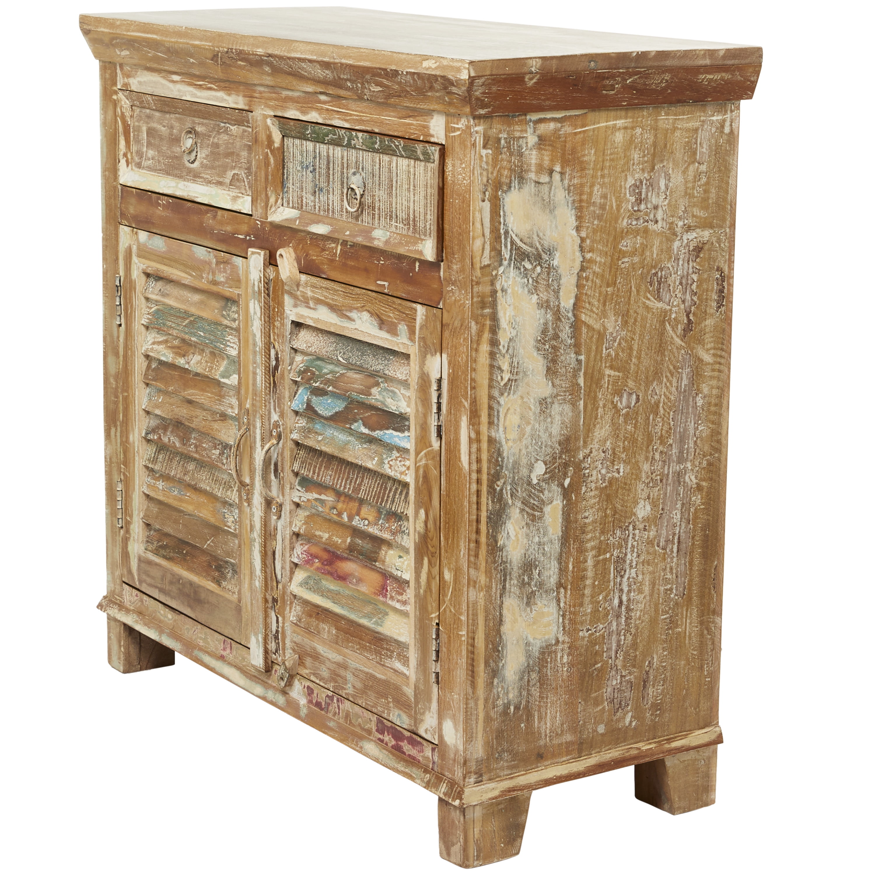 DecMode Rustic Wood Vintage Cabinet 36"W x 36"H with Overall Distressed Brown Finish and Worn Off Details