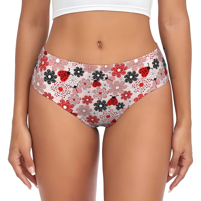 Kdxio Culottes Taille Haute Imprimé Coccinelles Rouges pour Femmes, sous-Vêtements en Coton Évacuant l'Humidité-Moyen