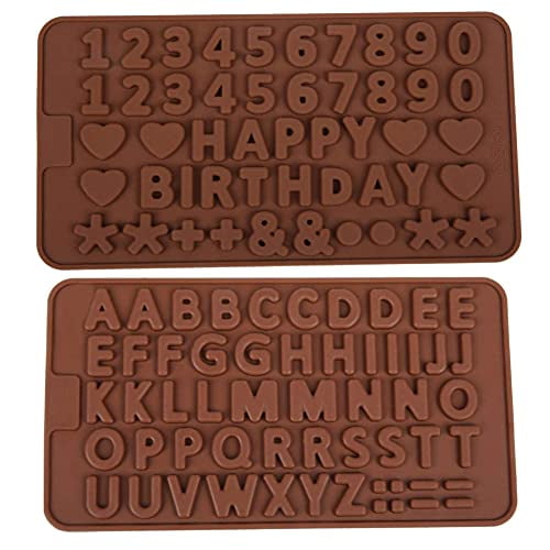 2Pcs Silicone Chocolate Number Letter Mold,Non-stick 26 Alphabets&Number Decorating Silicone Tray,Candy Molds,Letter Baking Mold for Chocolate,DIY Cookies,Ice Cube,Cake Decorating,Candy,Fondant-M-Size