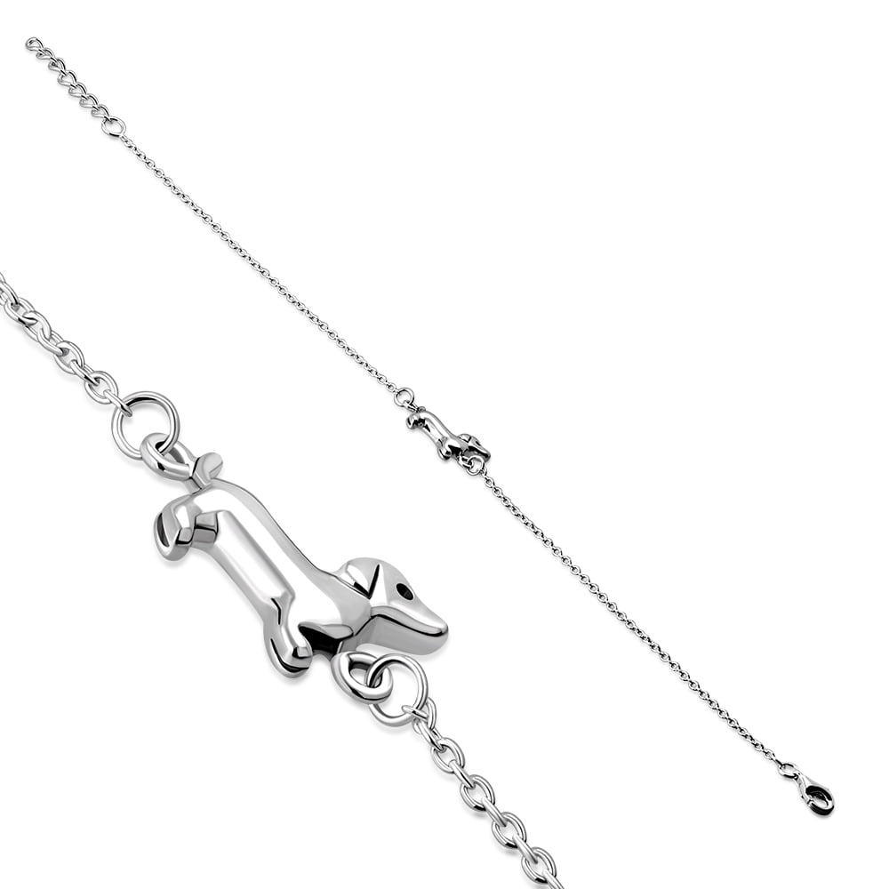 925 Sterling Silver Dachshund Puppy Dog Charm Bracelet Adjustable