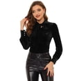 thumbnail image 1 of Blusa de Trabajo Allegra K Blusa de Terciopelo Retro de Manga Larga con Cuello de Corbata Negro XL, 1 of 4