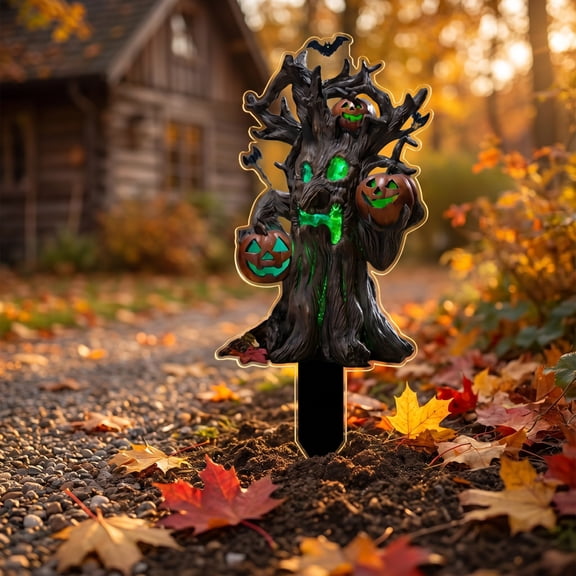 Fmbmuo Halloween Pumpkin Tree Resin Garden Stake With Pumpkin Bat Design Waterproof Outdoor Yard Decor