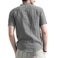 thumbnail image 5 of Summer Fashion Plus Size Tops for Men Cotton Linen Solid Color Casual Button Round Neck Pockets Short Sleeve T-shirt Top, 5 of 7