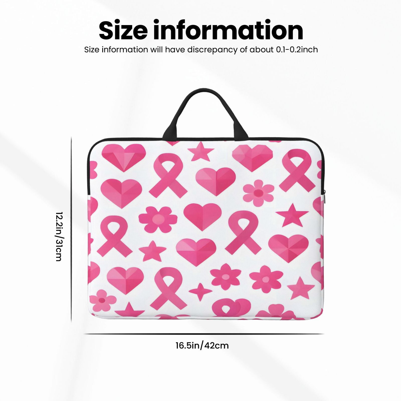 Laptop Sleeve Bag For Women Men 14inch Waterproof Durable Protective Computer Carrying Cover Handle Laptop Case Bag Modern Pink Ribbon Pattern With Geometric Elements