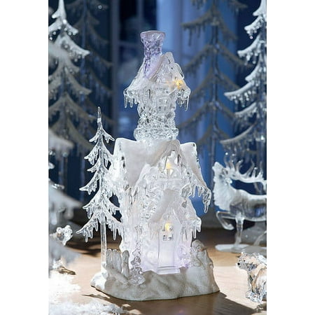 CC Christmas Decor Set of 2 Clear Icy Illuminated Christmas Snow Houses 17.5"