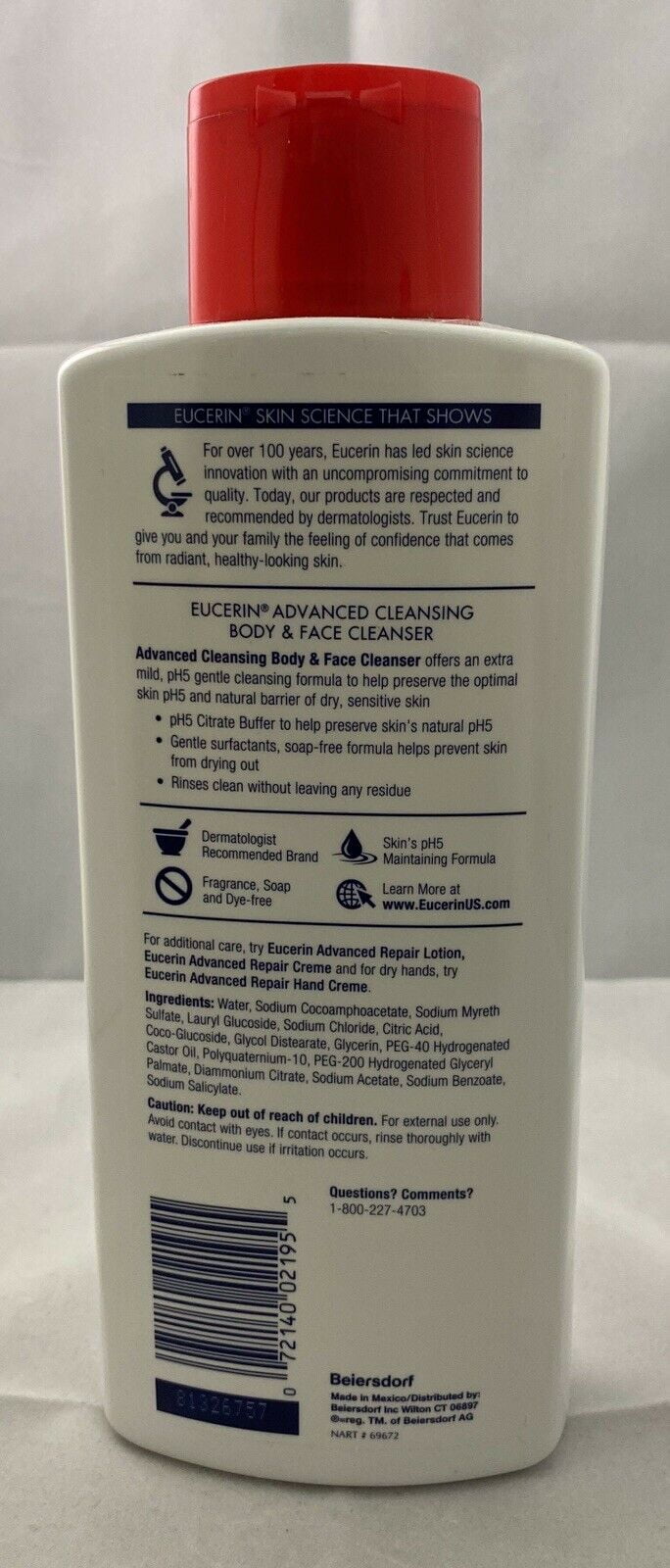 Eucerin, Advanced Cleansing Body & Face Cleanser 16.9 oz (Pack of 3)