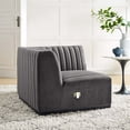 thumbnail image 2 of Modular Sofa Corner Chair, Grey Gray Black, Velvet, French Living Lounge Cafe Lobby Hospitality Restaurant, Modern Contemporary Boutique HB33755, 2 of 6