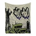 thumbnail image 1 of Hip Hop Soft Flannel Fleece Throw Blanket, Underground Hip Hop Grafitti Art on Building Walls Theme Grungy Background Print, Cozy Plush for Indoor and Outdoor Use, 50" x 60", Multicolor, by Ambesonne, 1 of 6