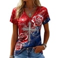 thumbnail image 2 of BRGZLK Womens American Flag T Shirt Summer Trendy USA Star Stripes Independence Day V Neck Short Sleeve Casual Patriotic Tees Shirt Womens Vacation Outfits Red F XL, 2 of 5