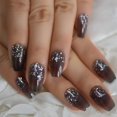 thumbnail image 4 of Clear Jelly Coffin Nails Transparent Grey Glitter Powder Pre-designed False Nails Medium Size Manicure Tips, 4 of 5