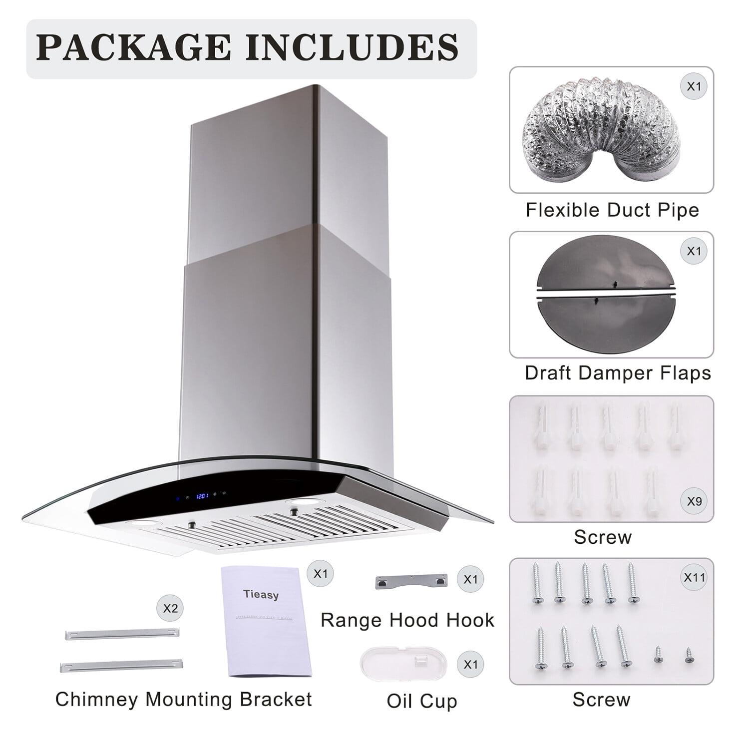 Joeaonz 30-Inch Wall Mount Range Hood with 700 CFM, 3-Speed Touch Control & LED Light