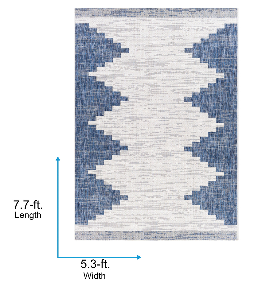 Livabliss Outdoor Rugs, 5x8 Eagean Global Blue Area Rug for Patio, Porch, Deck, Backyard, Waterproof Indoor Outdoor Carpet (5'3" x 7'7")