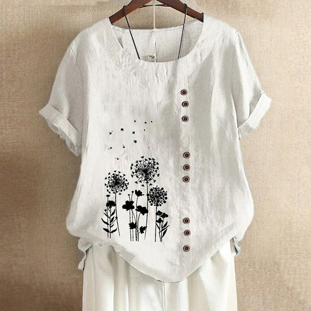 Fiudx Ofertas Flash Del Día Solo En Línea Camisa Holgada con Estampado de Manga Corta y Cuello Redondo Informal de Verano para Mujer