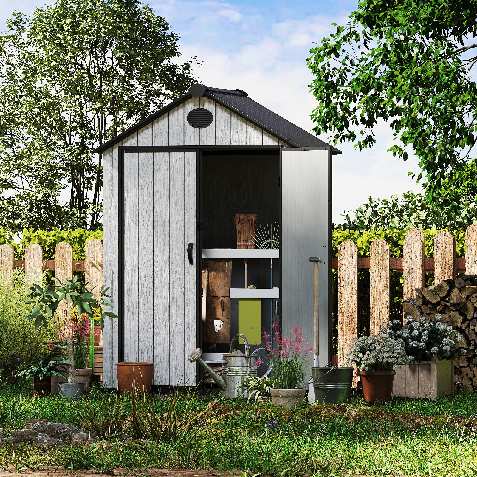ZYJOYY 5.3'x3.4' Plastic Outdoor Storage Shed with Floor & Window, Resin Garden Tool Shed for Backyard