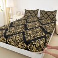 thumbnail image 4 of jejeloiu Opulent Damask Queen Sheets,Gold Print Queen Sheet Sets For Adults,Black Gold,4pcs,1 Flat Sheet, 1 Fitted Sheet and 2 Pillowcases, 4 of 6