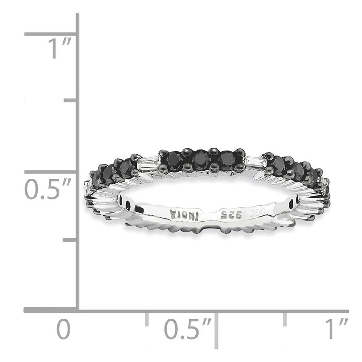 2.25mm 925 Sterling Silver Prong set Stackable Polished Black Diamond Ring Size 6 Stackable Ring for Women