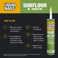 thumbnail image 3 of Liquid Nails Subfloor and Deck 28 oz. Tan Low VOC Construction Adhesive, 3 of 7