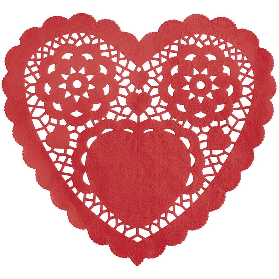 Heart Shaped Paper Doilies, 6in, Red, 30ct